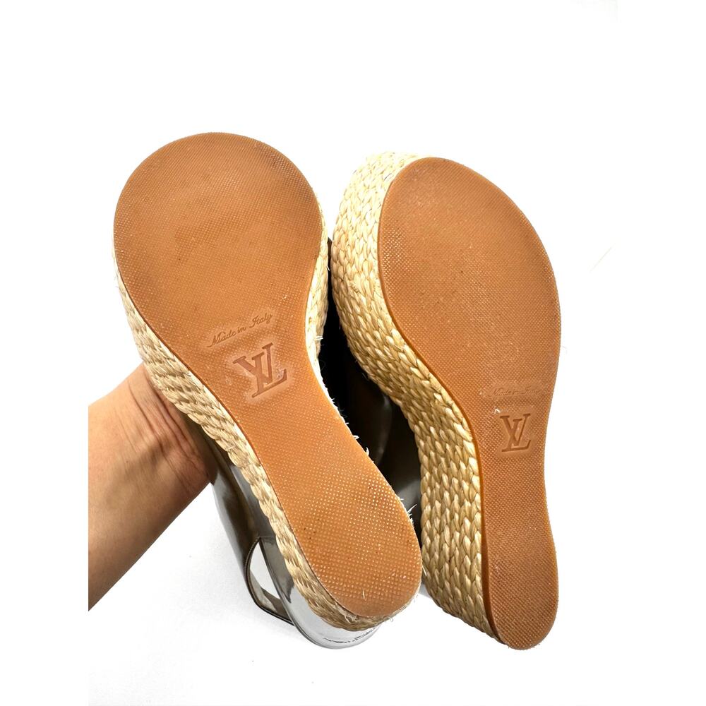 Louis Vuitton Lagoon Metallic Gold Patent Slingback Espadrille Wedges EU 36.5 - Picture 5 of 9